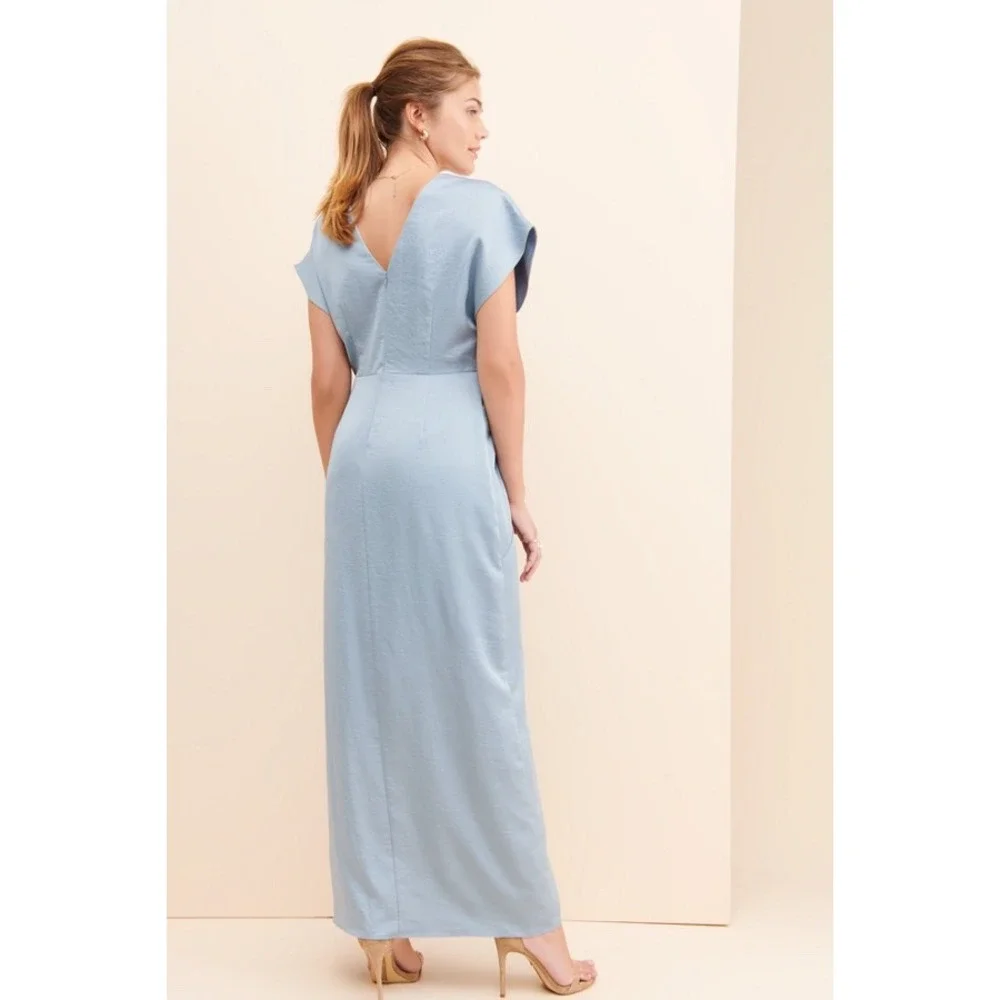 Harlyn Dusty Blue Ruffle Maxi‎ Dress XS Formal Cocktail Bridesmaid - Picture 2 of 11